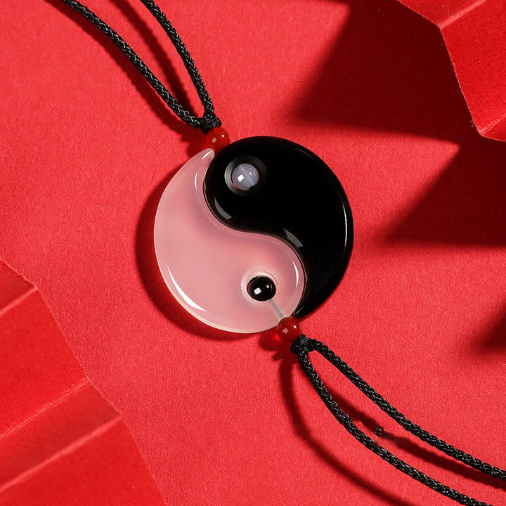 Collier pendentif couple fortune diagramme Yin Yang Tai Chi Buddha Stones onyx noir agate blanche - Onyx noir Agate blanche YIN YANG - image 1