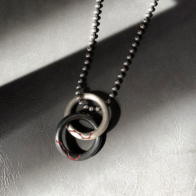 Collier pendentif porte-bonheur en cuivre avec Buddha Stones et cerceau Qiankun
