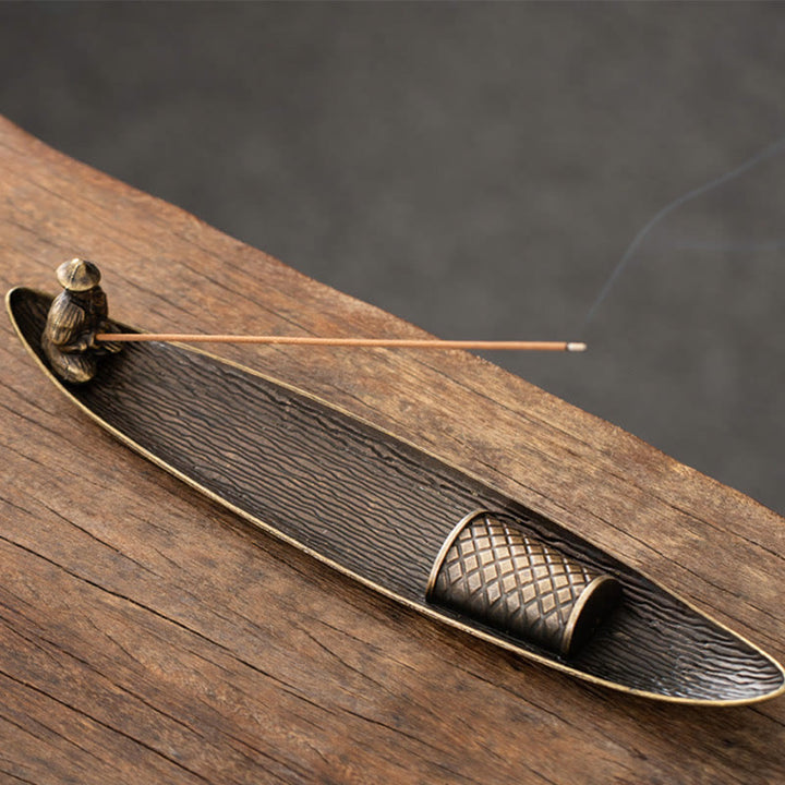 Buddha Stones en alliage de zinc en forme de bateau de pêcheur en forme de poisson koï, brûleur d'encens de guérison, décoration - Pêcheur 21,7*3,9*3,4 cm (sans encens) - image 13