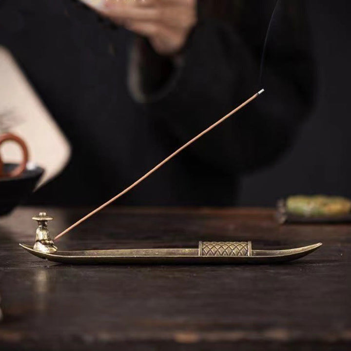 Buddha Stones en alliage de zinc en forme de bateau de pêcheur en forme de poisson koï, brûleur d'encens de guérison, décoration - image 14