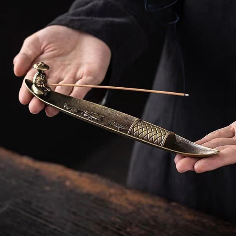 Buddha Stones en alliage de zinc en forme de bateau de pêcheur en forme de poisson koï, brûleur d'encens de guérison, décoration - image 1