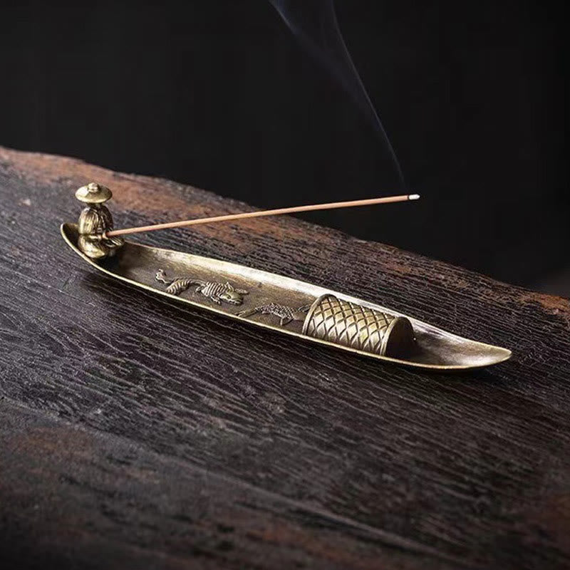 Buddha Stones en alliage de zinc en forme de bateau de pêcheur en forme de poisson koï, brûleur d'encens de guérison, décoration - image 6