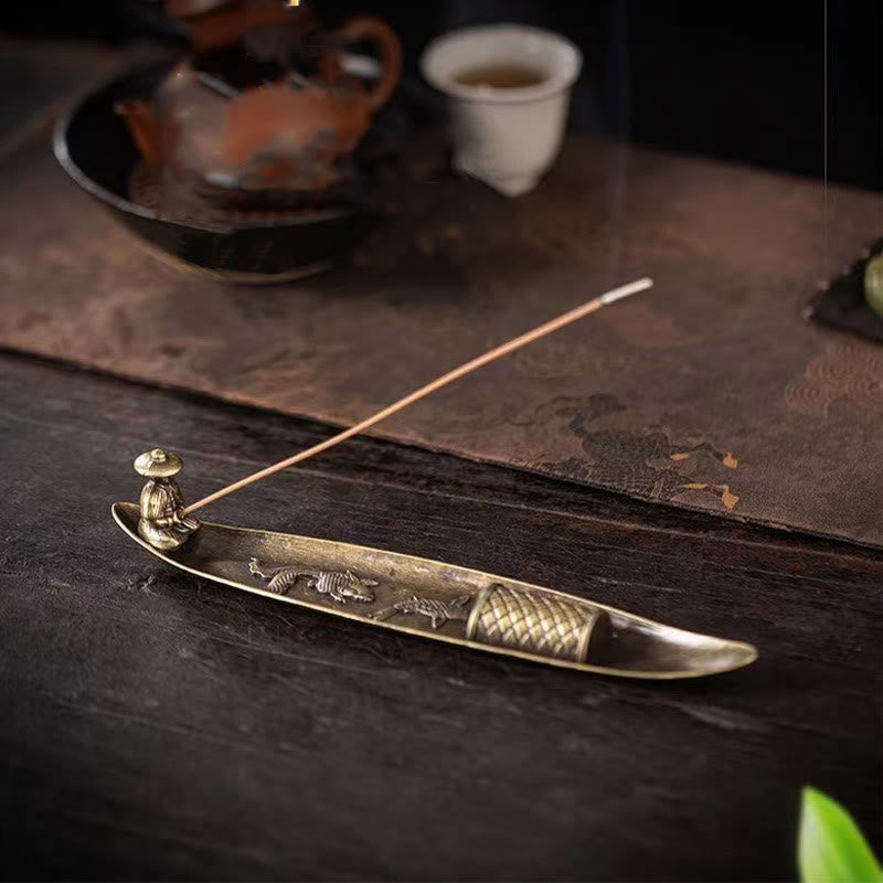 Buddha Stones en alliage de zinc en forme de bateau de pêcheur en forme de poisson koï, brûleur d'encens de guérison, décoration - image 5