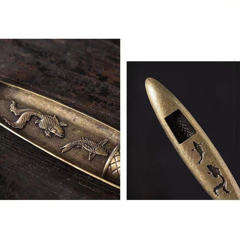 Buddha Stones en alliage de zinc en forme de bateau de pêcheur en forme de poisson koï, brûleur d'encens de guérison, décoration - image 10