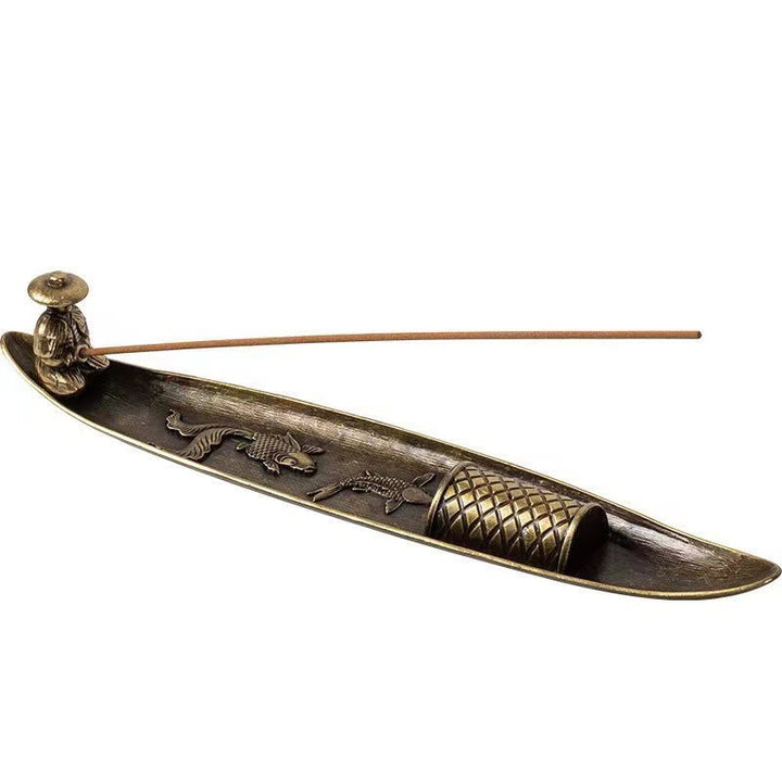 Buddha Stones en alliage de zinc en forme de bateau de pêcheur en forme de poisson koï, brûleur d'encens de guérison, décoration - image 11