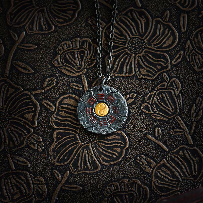 Collier pendentif en argent sterling 999 et or 24 carats avec Buddha Stones , Bagua, Tai Chi, Yin Yang, design, fantômes des montagnes, dépenser de l'argent, harmonie - Chaîne en argent sterling 999 et acier titane - image 8