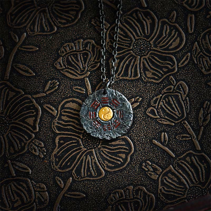 Collier pendentif en argent sterling 999 et or 24 carats avec Buddha Stones , Bagua, Tai Chi, Yin Yang, design, fantômes des montagnes, dépenser de l'argent, harmonie - Chaîne en argent sterling 999 et acier titane - image 8