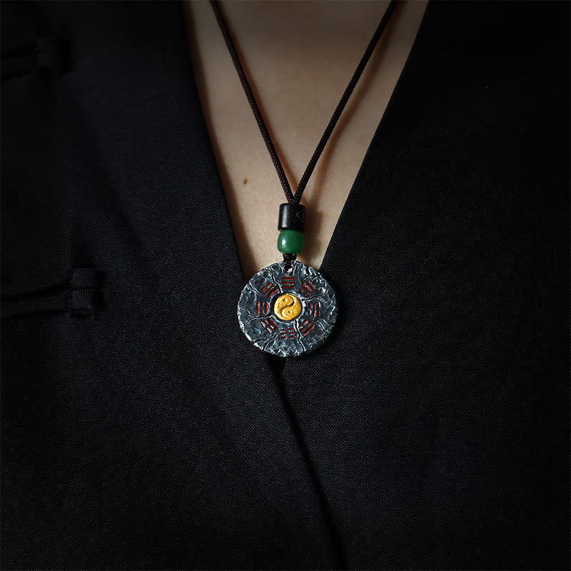 Collier pendentif en argent sterling 999 et or 24 carats avec Buddha Stones , Bagua, Tai Chi, Yin Yang, design, fantômes des montagnes, dépenser de l'argent, harmonie - image 1
