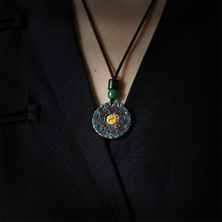 Collier pendentif en argent sterling 999 et or 24 carats avec Buddha Stones , Bagua, Tai Chi, Yin Yang, design, fantômes des montagnes, dépenser de l'argent, harmonie - image 1