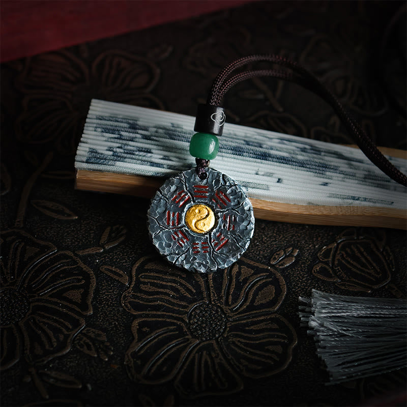 Collier pendentif en argent sterling 999 et or 24 carats avec Buddha Stones , Bagua, Tai Chi, Yin Yang, design, fantômes des montagnes, dépenser de l'argent, harmonie - image 2