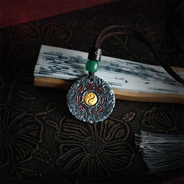 Collier pendentif en argent sterling 999 et or 24 carats avec Buddha Stones , Bagua, Tai Chi, Yin Yang, design, fantômes des montagnes, dépenser de l'argent, harmonie - image 2