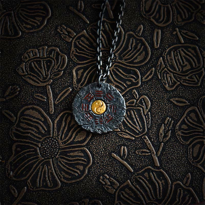 Collier pendentif en argent sterling 999 et or 24 carats avec Buddha Stones , Bagua, Tai Chi, Yin Yang, design, fantômes des montagnes, dépenser de l'argent, harmonie - Chaîne en argent sterling 999 - image 10