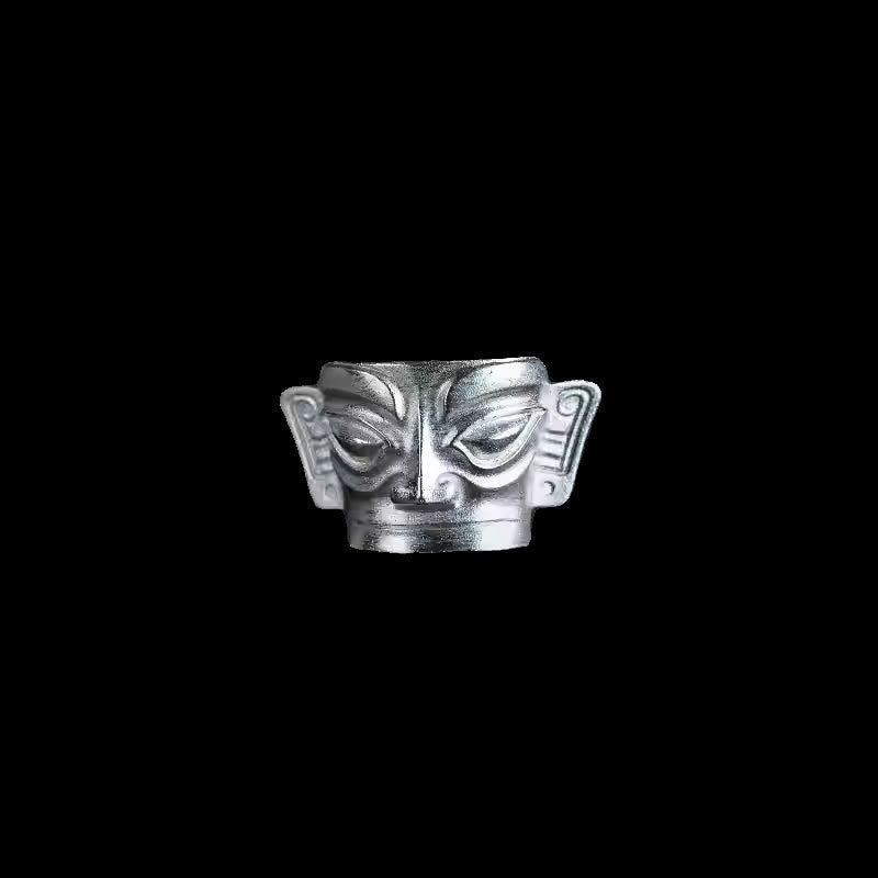 Bague de protection du masque Sanxingdui en argent sterling 999 moulée à la main avec Buddha Stones - image 10
