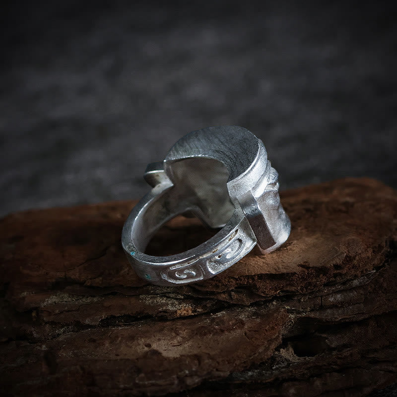 Bague de protection du masque Sanxingdui en argent sterling 999 moulée à la main avec Buddha Stones - image 4