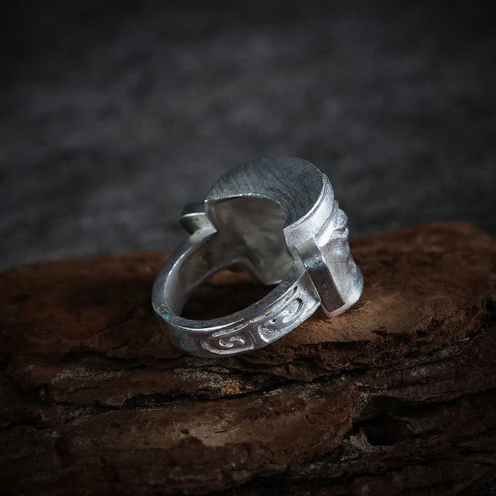 Bague de protection du masque Sanxingdui en argent sterling 999 moulée à la main avec Buddha Stones - image 4