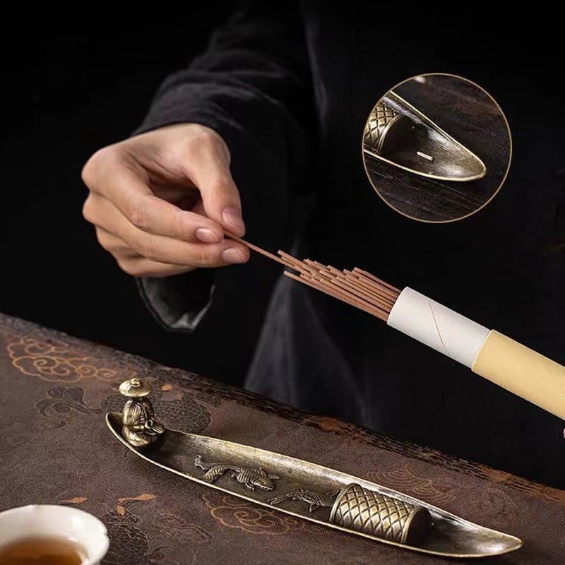 Buddha Stones en alliage de zinc en forme de bateau de pêcheur en forme de poisson koï, brûleur d'encens de guérison, décoration - image 4