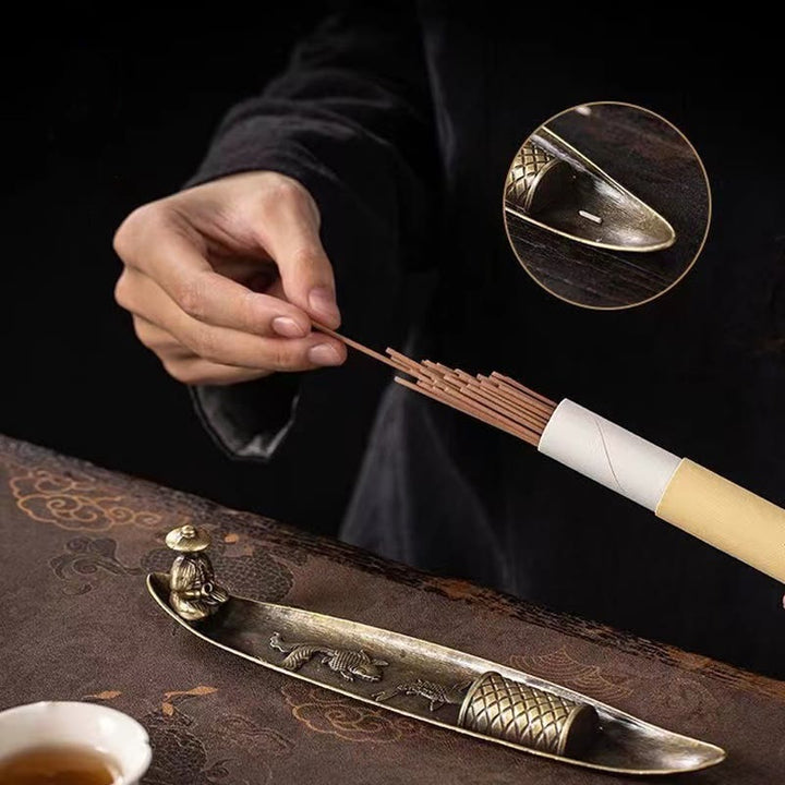 Buddha Stones en alliage de zinc en forme de bateau de pêcheur en forme de poisson koï, brûleur d'encens de guérison, décoration - image 4