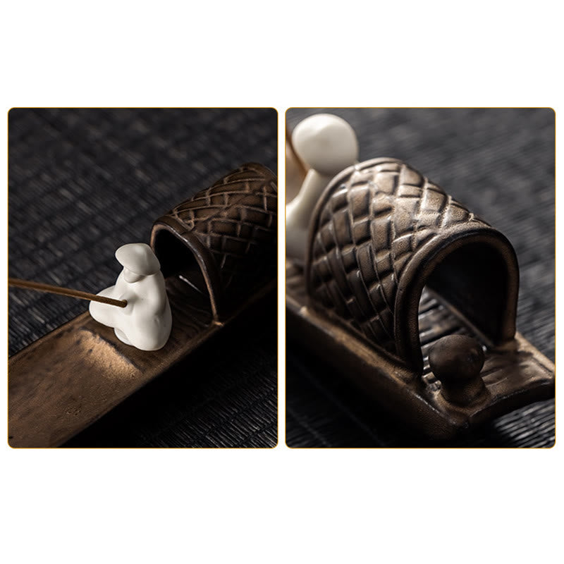 Brûleur d'encens en céramique marron Buddha Stones Fisherman Zen Healing - image 8