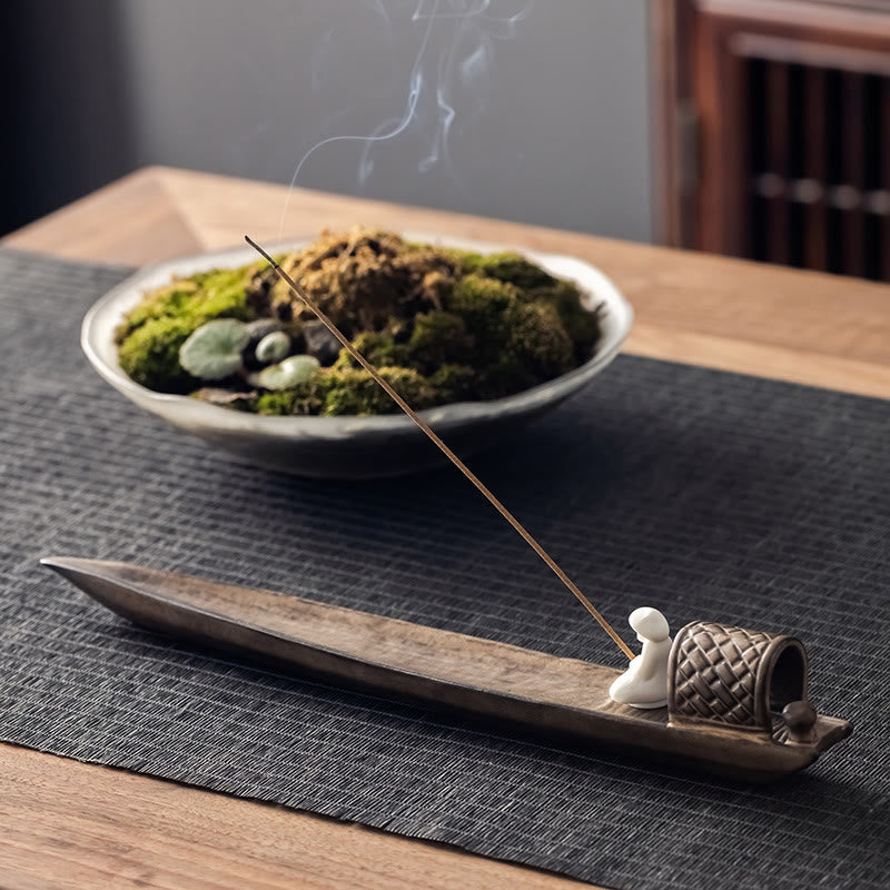 Brûleur d'encens en céramique marron Buddha Stones Fisherman Zen Healing - image 1