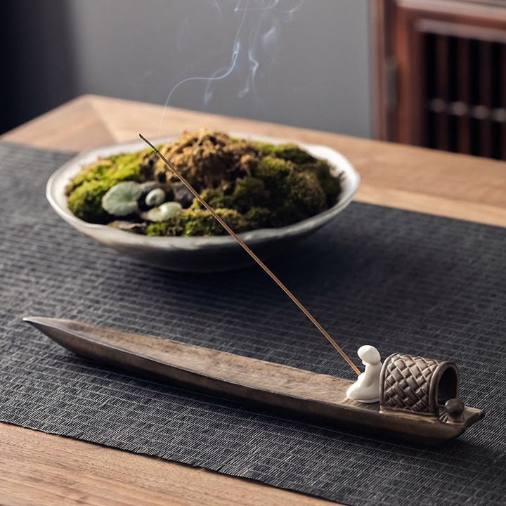 Brûleur d'encens en céramique marron Buddha Stones Fisherman Zen Healing - image 1