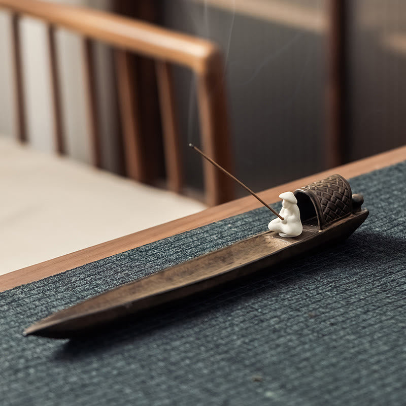 Brûleur d'encens en céramique marron Buddha Stones Fisherman Zen Healing - image 2