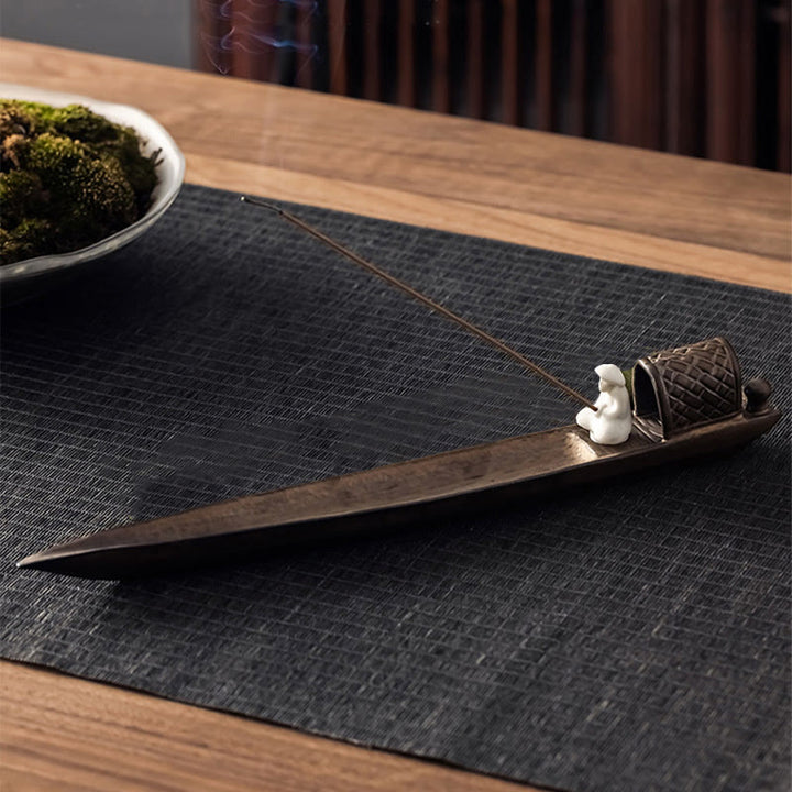 Brûleur d'encens en céramique marron Buddha Stones Fisherman Zen Healing - image 5