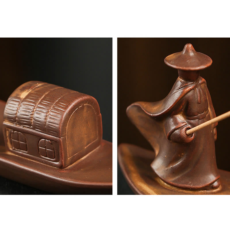 Buddha Stones Pêcheur Bateau de pêche Bambou Main de Bouddha Lotus Guérison spirituelle Bâton en céramique Brûleur d'encens Décoration - image 5