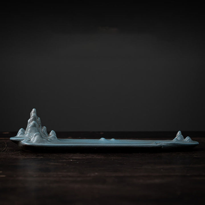 Brûleur d'encens en céramique avec Buddha Stones et montagnes et bateau - Cyan 27,3*4,1*6 cm - image 9