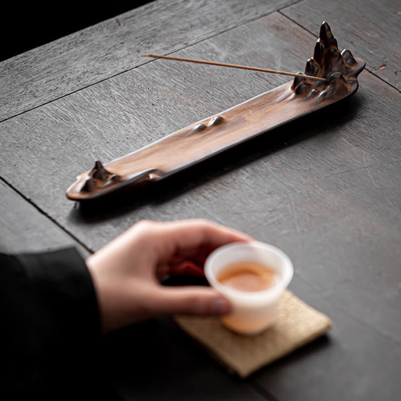 Brûleur d'encens en céramique avec Buddha Stones et montagnes et bateau - image 5