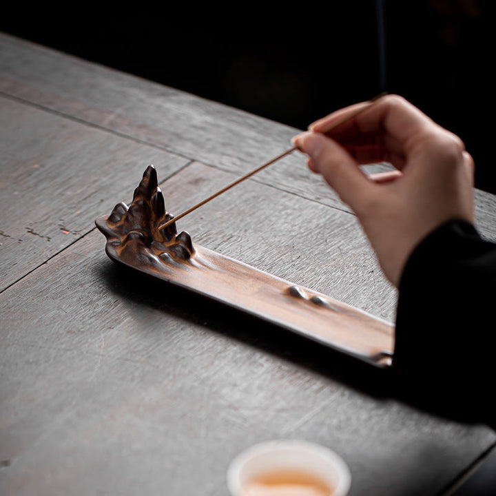 Brûleur d'encens en céramique avec Buddha Stones et montagnes et bateau - image 4