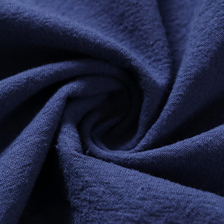 Chemise décontractée à manches courtes et un bouton en coton et lin pour homme avec Buddha Stones