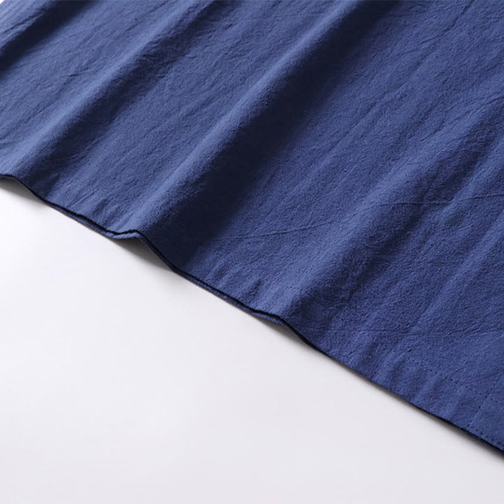 Chemise décontractée à manches courtes et un bouton en coton et lin pour homme avec Buddha Stones