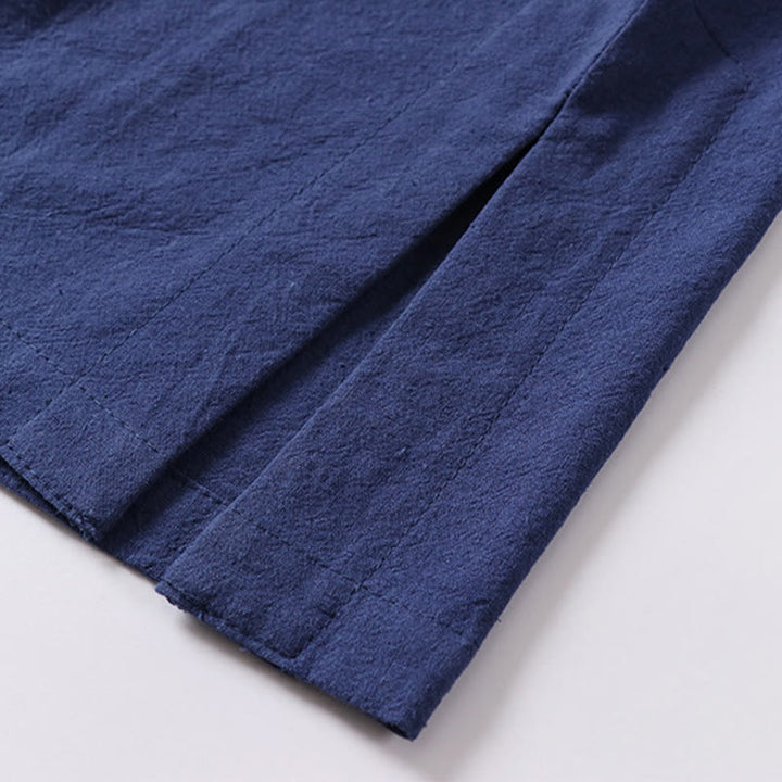 Chemise décontractée à manches courtes et un bouton en coton et lin pour homme avec Buddha Stones