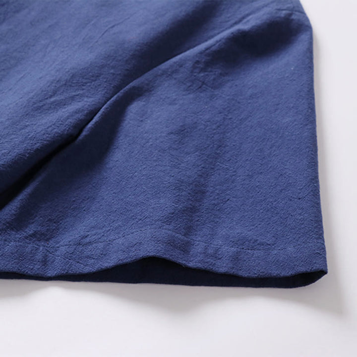 Chemise décontractée à manches courtes et un bouton en coton et lin pour homme avec Buddha Stones