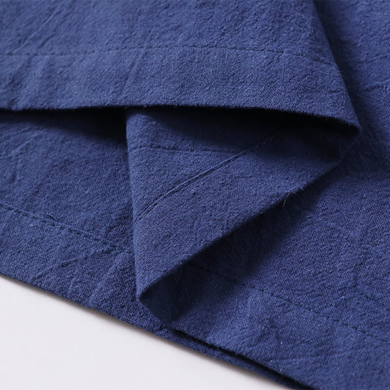 Chemise homme en coton et lin à manches courtes et un bouton grenouille Buddha Stones de couleur unie - image 12