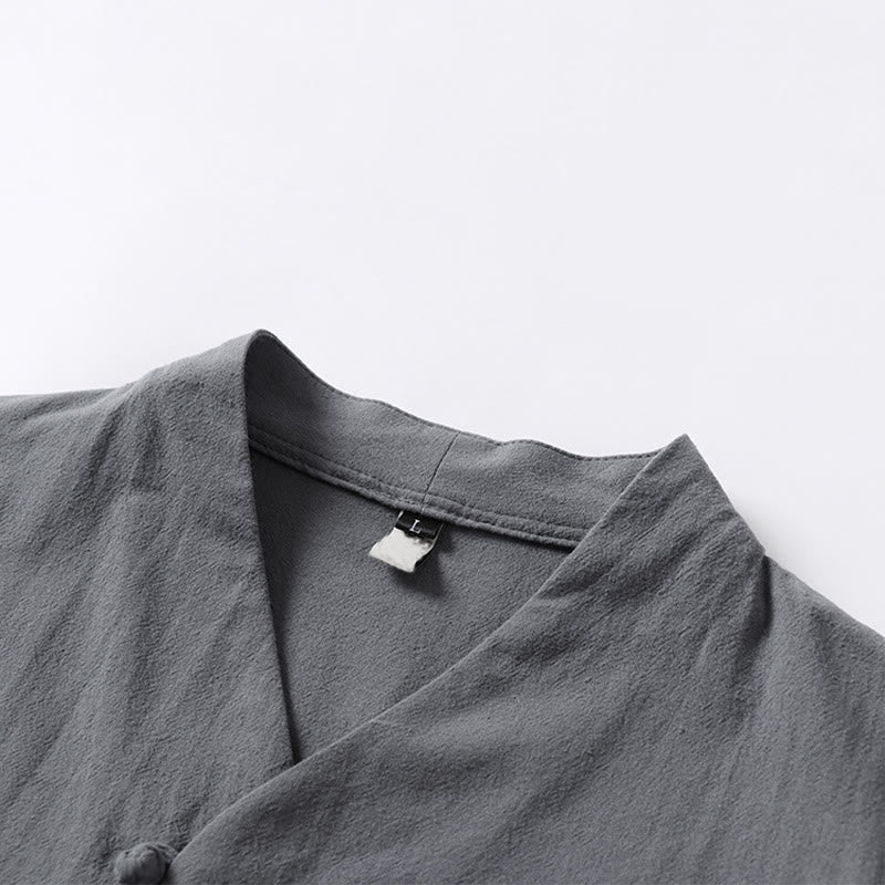 Chemise décontractée en coton à manches trois-quarts et col en V à deux boutons pour homme avec Buddha Stones - image 5