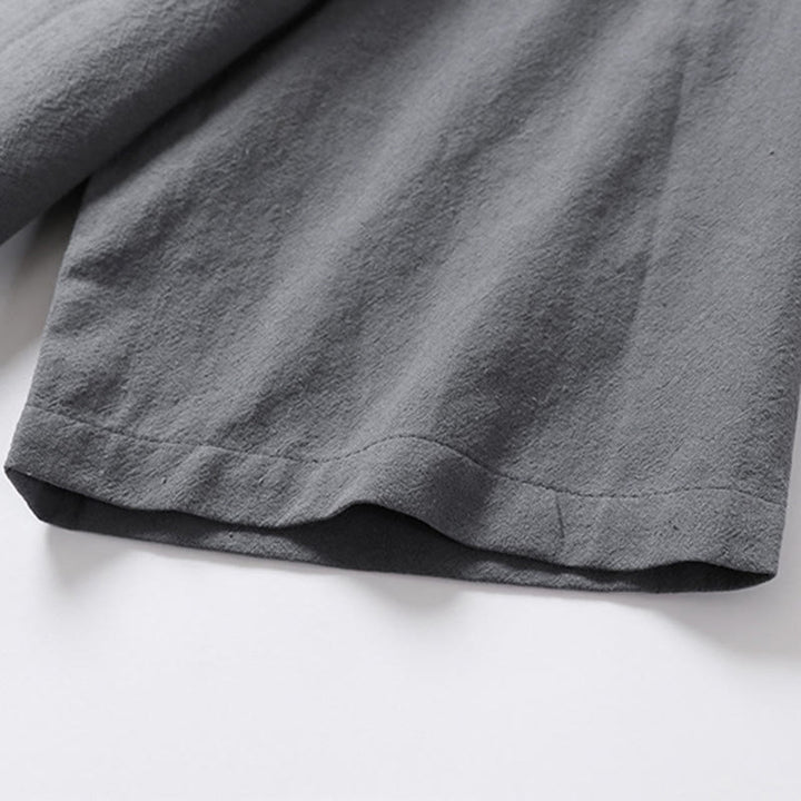 Chemise décontractée en coton à manches trois-quarts et col en V à deux boutons pour homme avec Buddha Stones - image 11