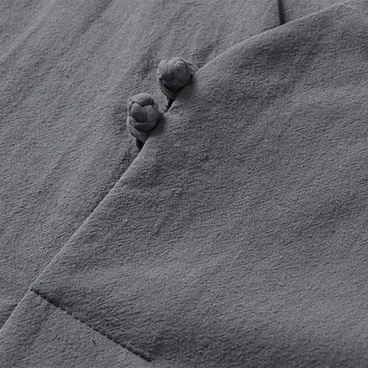 Chemise décontractée en coton à manches trois-quarts et col en V à deux boutons pour homme avec Buddha Stones - image 7