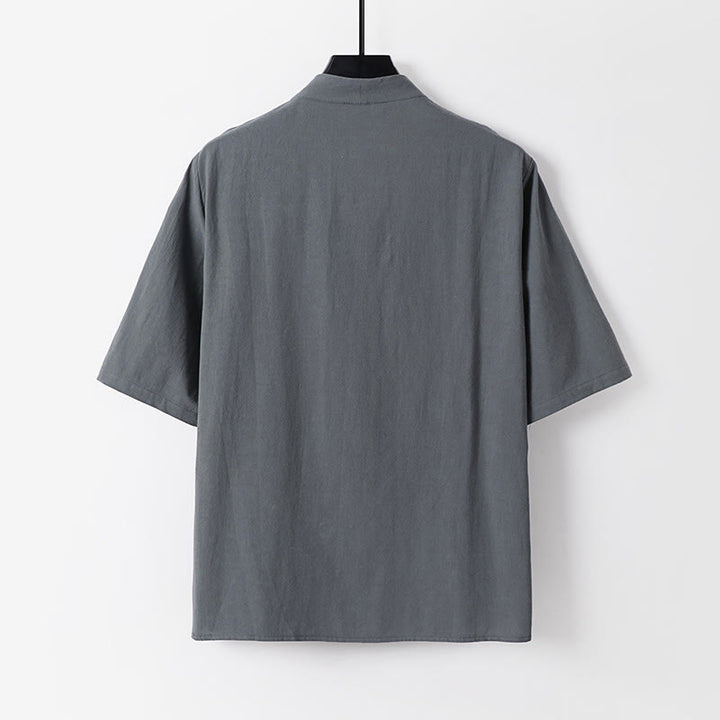 Chemise décontractée en coton à manches trois-quarts et col en V à deux boutons pour homme avec Buddha Stones - image 3