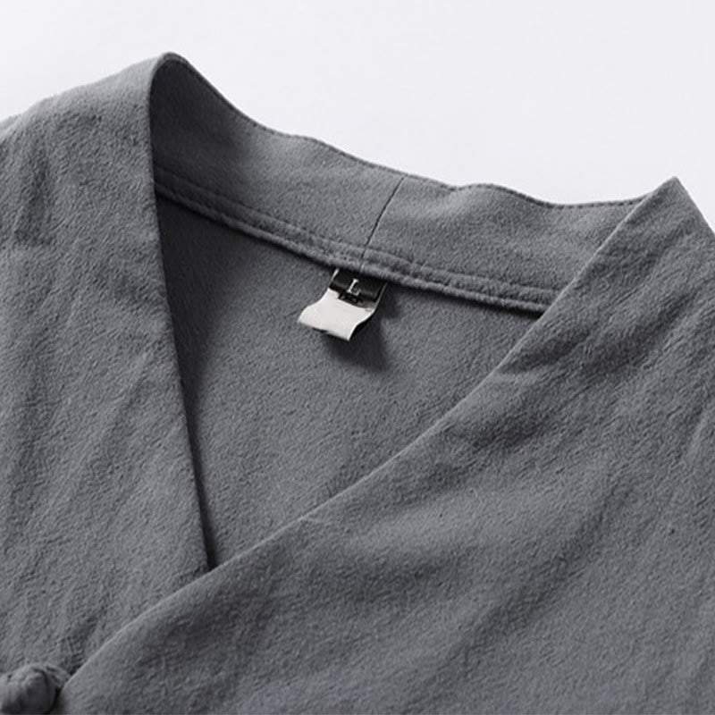 Chemise décontractée en coton à manches trois-quarts et col en V à deux boutons pour homme avec Buddha Stones - image 6