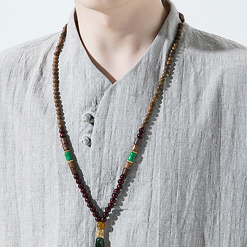 Chemise décontractée en coton et lin pour homme, couleur unie, deux boutons, col en V, manches trois-quarts, motif Buddha Stones