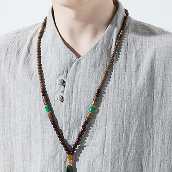 Chemise décontractée en coton et lin pour homme, couleur unie, deux boutons, col en V, manches trois-quarts, motif Buddha Stones
