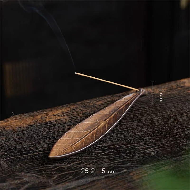 Brûleur d'encens en céramique avec Buddha Stones et feuille de saule - Feuille de saule fanée 25,5 x 5 x 1 cm - image 9