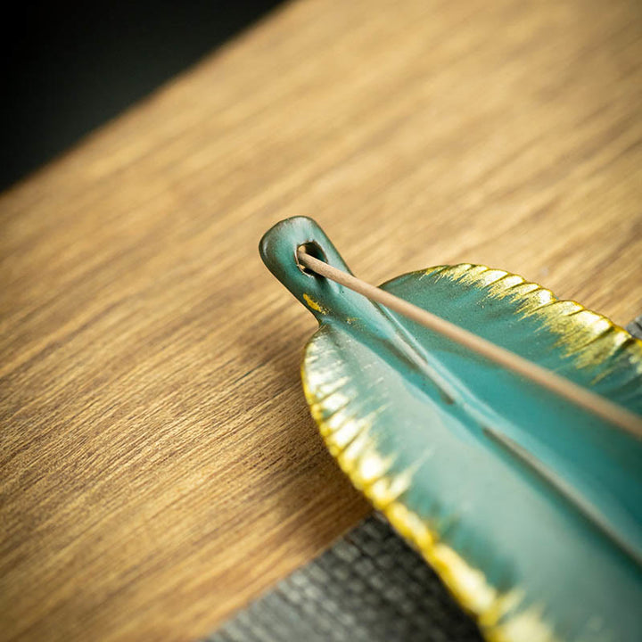 Brûleur d'encens en céramique avec plumes vertes et bordure dorée, Buddha Stones, décoration - image 10