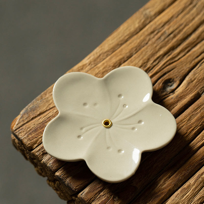 Buddha Stones Lotus Fleur de cerisier Fleur de prunier Chrysanthème Brûleur d'encens en céramique de guérison Décoration