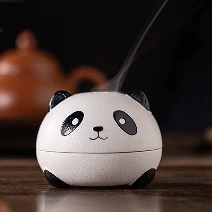 Brûleur d'encens en céramique en forme de panda mignon avec Buddha Stones pour décoration de bureau