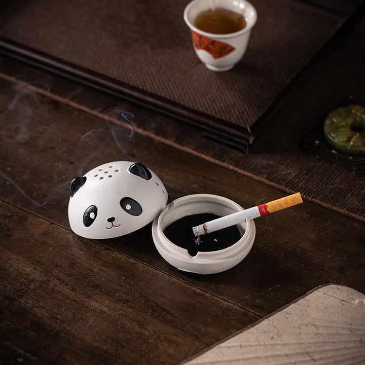 Brûleur d'encens en céramique en forme de panda mignon avec Buddha Stones pour décoration de bureau