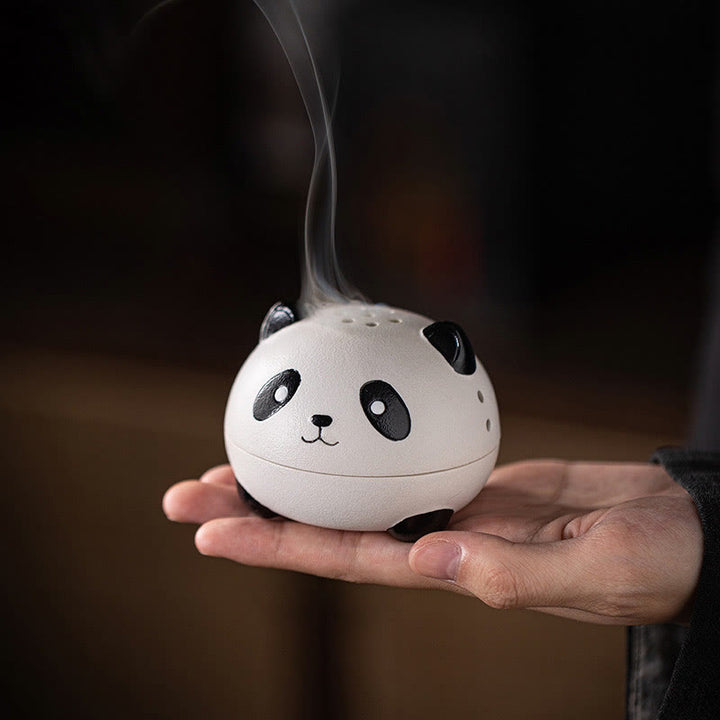 Brûleur d'encens en céramique en forme de panda mignon avec Buddha Stones pour décoration de bureau