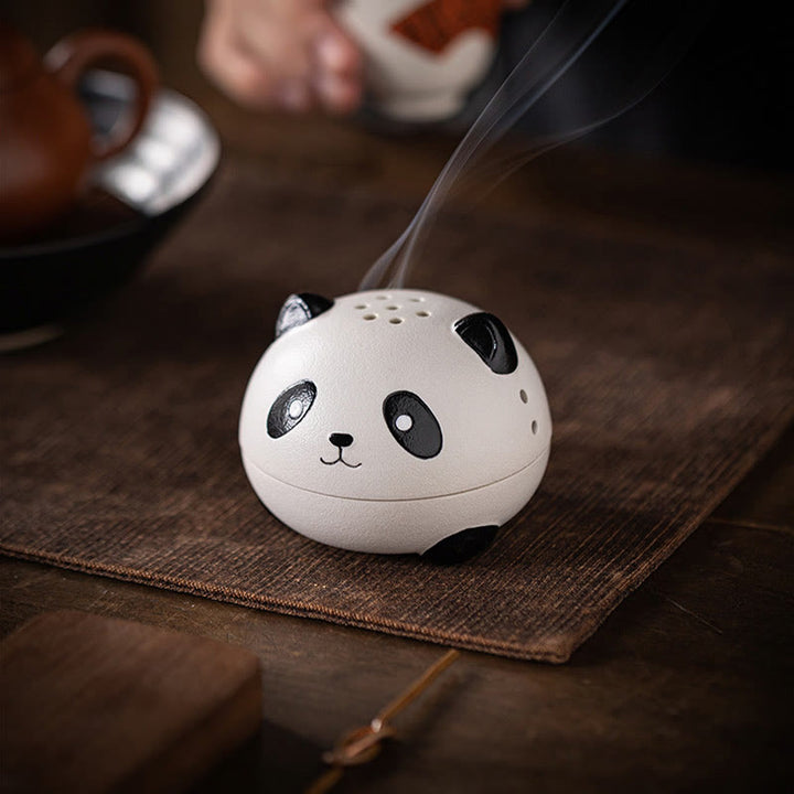 Brûleur d'encens en céramique en forme de panda mignon avec Buddha Stones pour décoration de bureau