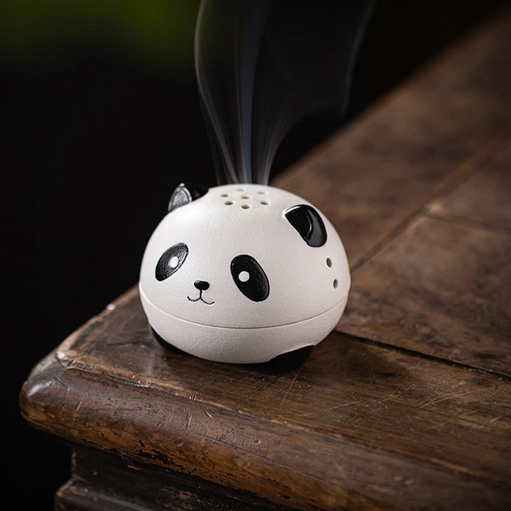 Brûleur d'encens en céramique en forme de panda mignon avec Buddha Stones pour décoration de bureau